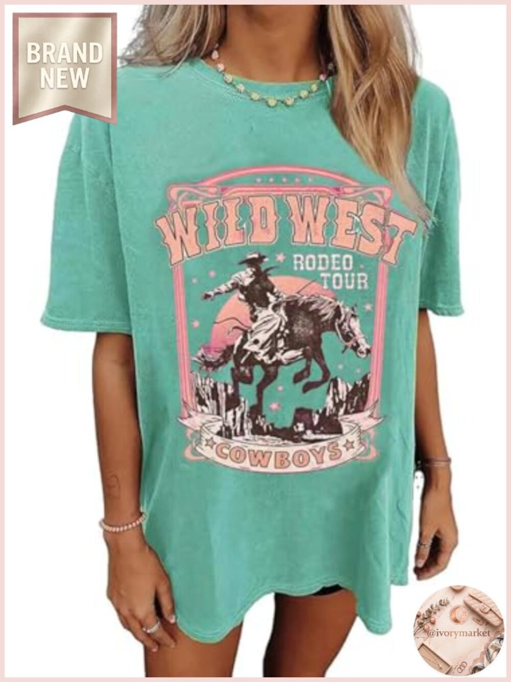 Oversized Western Cowboy Graphic Tee, Cotton Blend Short Sleeve T-Shirt,